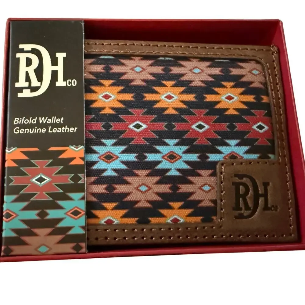 Red Dirt Hat Company Southwest Canvas Inlay Men's Bifold Wallet, NWT